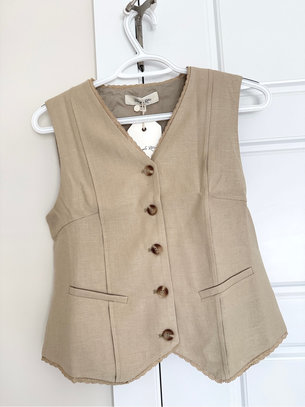 Brand new Beige Linen Blend Button Vest
